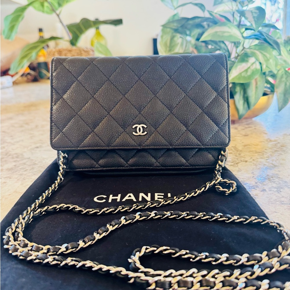 Chanel Classic Wallet on chain Black Caviar Quilted & Silver-Tone Metal